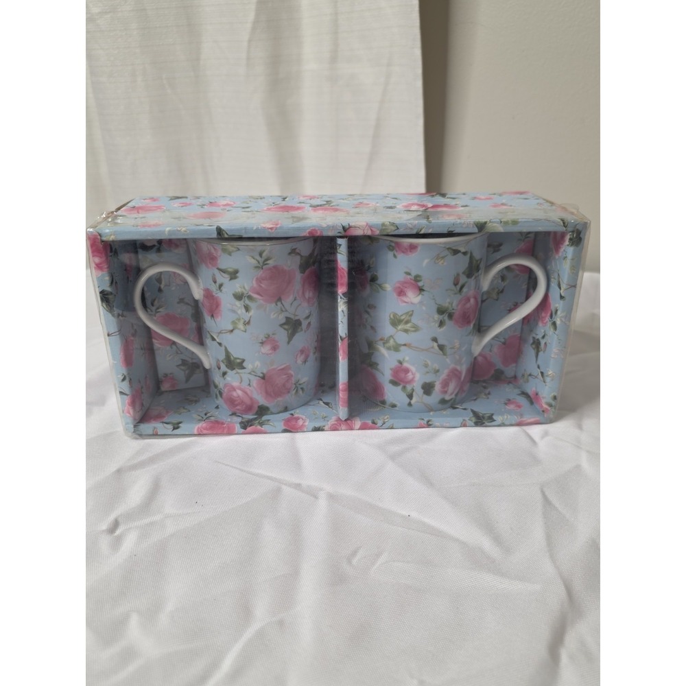 Fine bone china mugs, floral rose pattern, set of 2 with gift box - Picture 5 of 5